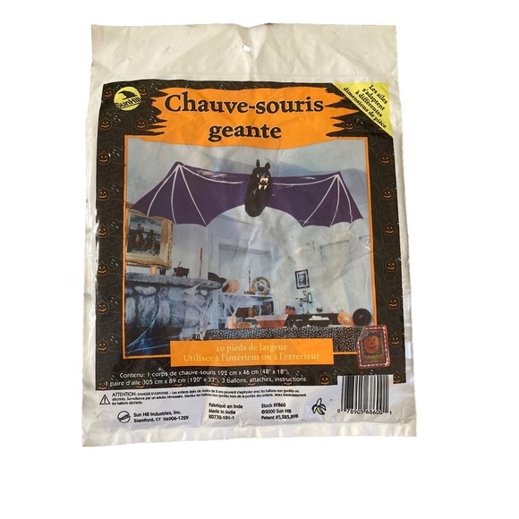 VTG 2000 NIP Halloween Giant Floating Black Bat 10' Hanging Decoration Sun Hill - Picture 4 of 6